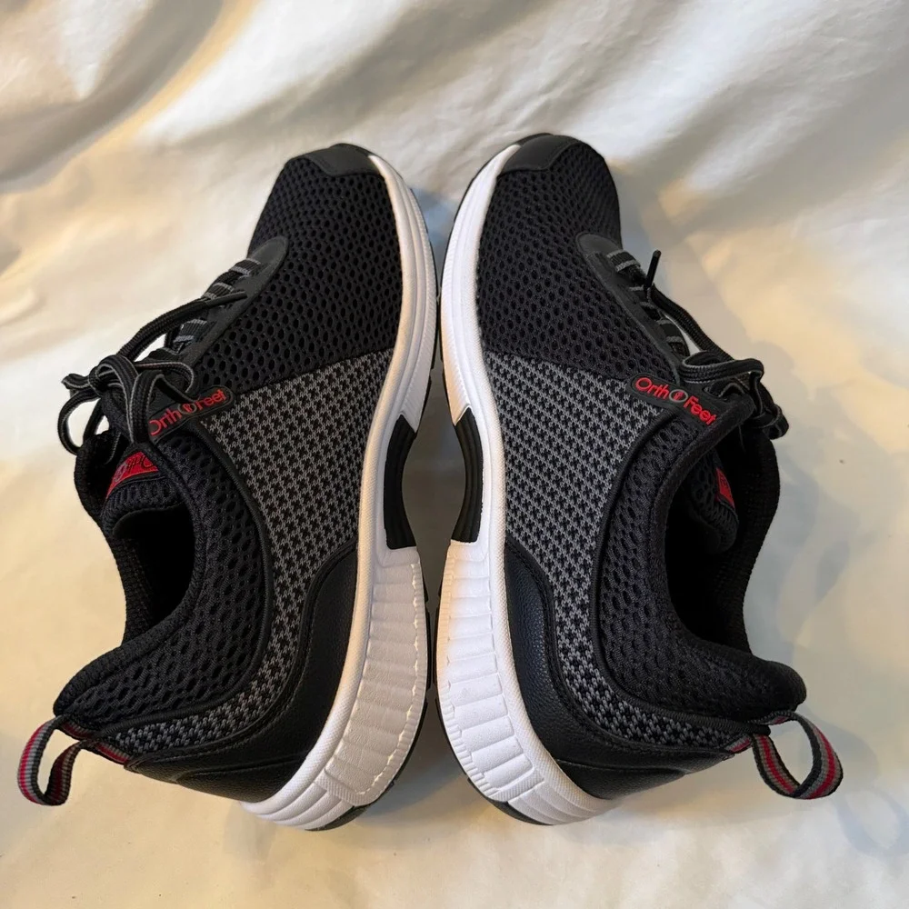 Orthofeet 617 Sprint Mens Walking Shoes Black Grey Mesh 10.5 6E XX-Wide